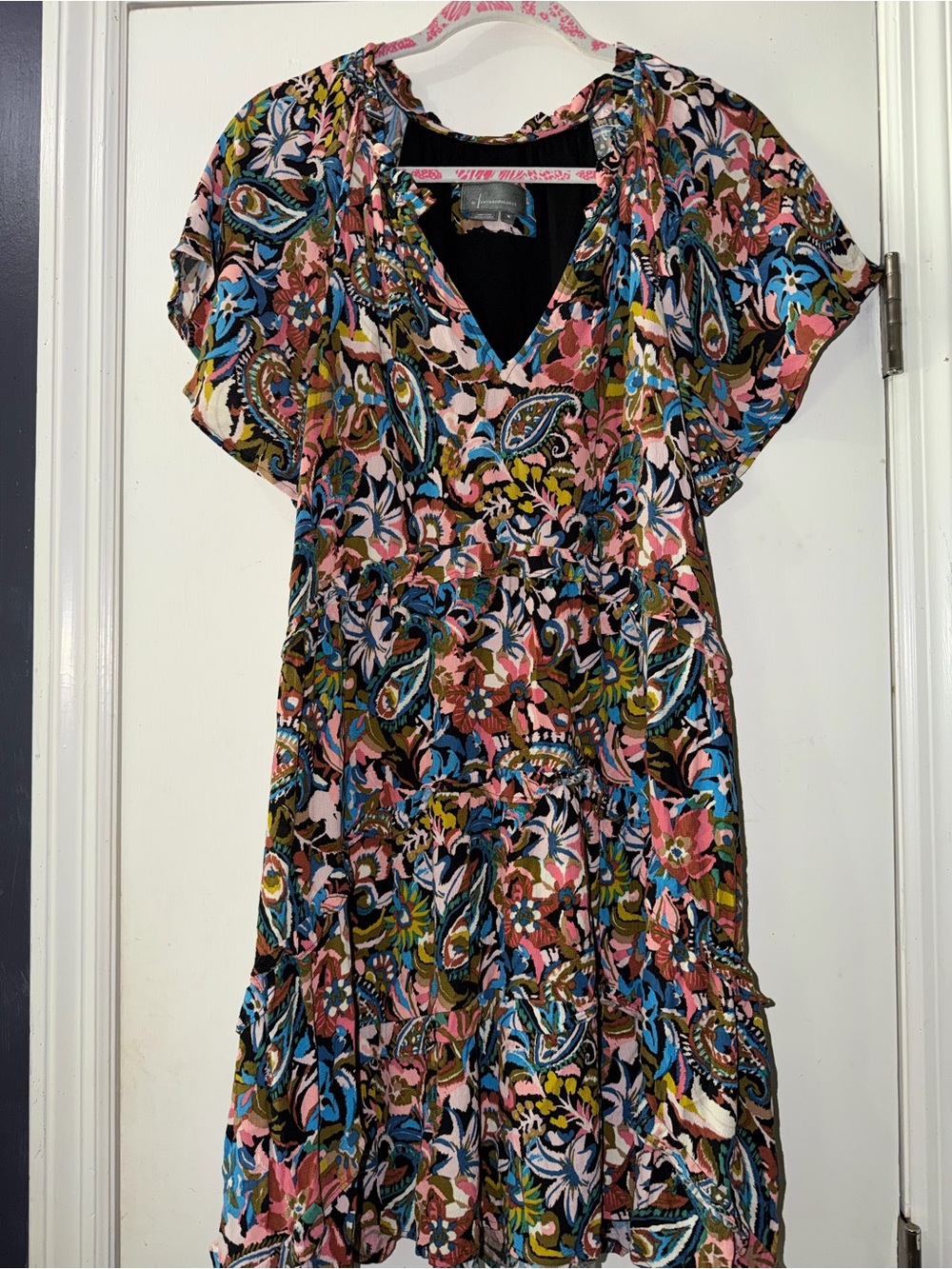 Anthropologie Multicolor Paisley Floral V-Neck Mini Dress